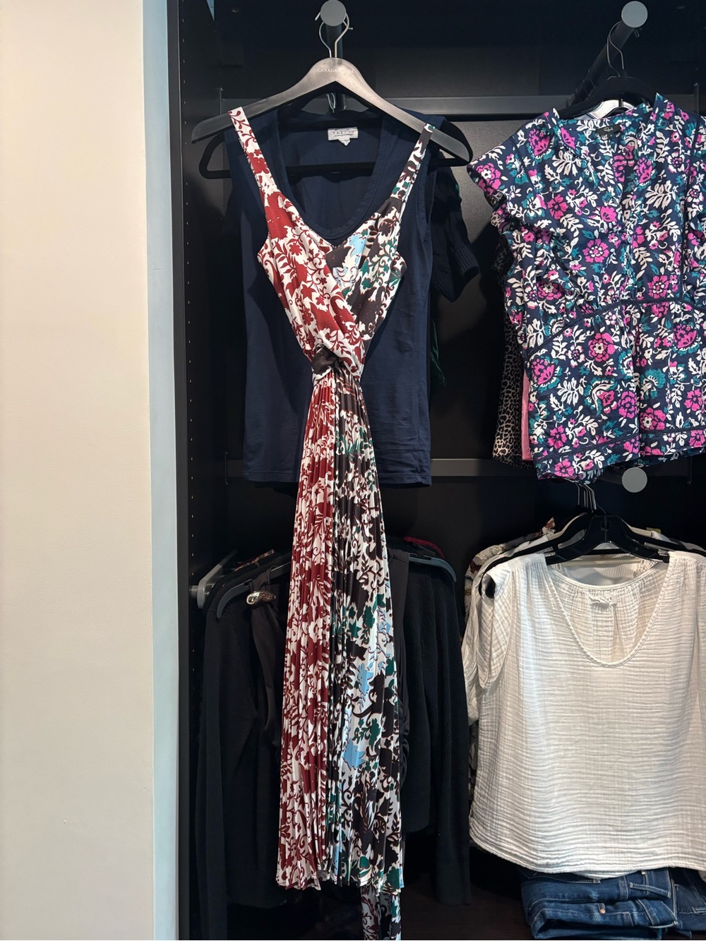 ELF Floral V-Neck Pleated Maxi Dress - Burgundy, Teal, Cream